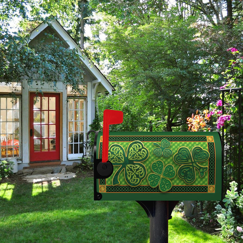 St Patrick Day Mailbox Covers Magnetic Standard Size Green Shamrocks Good Luck Four Leaf Clover Mailbox Wraps Happy St. Patrick's Day Mailbox Post Cover Waterproof Mailbox Decor 21x18 Inch 21x18inch St Patrick Shamrocks Mailbox Cover
