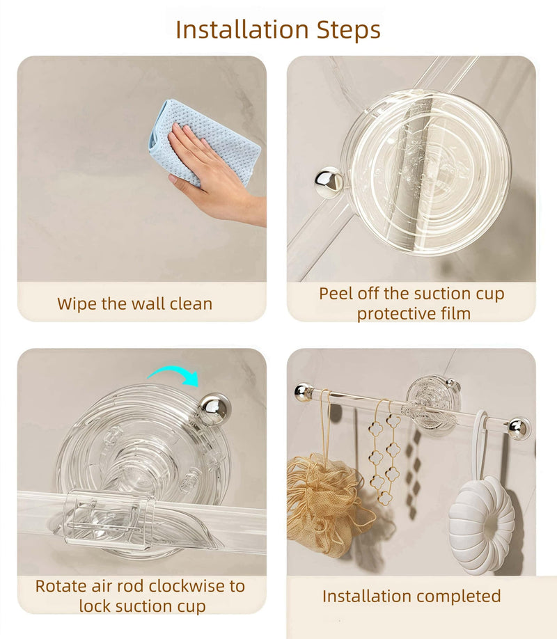 Set of Transparent Suction Cup Washcloth Bar & Suction Cup Hanger Hook Removable Reusable Suction Cup Rack for Shower Bathroom Kitchen (Transparent)