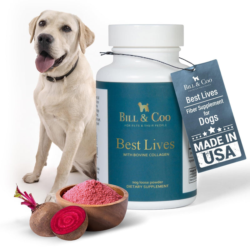 BILL & COO Best Lives Fiber Supplement with Bovine Collagen Peptides & Beetroot Powder for Dogs - Promotes Digestive, Heart and Liver Support - Dog Joints Supplement Formula - 90g