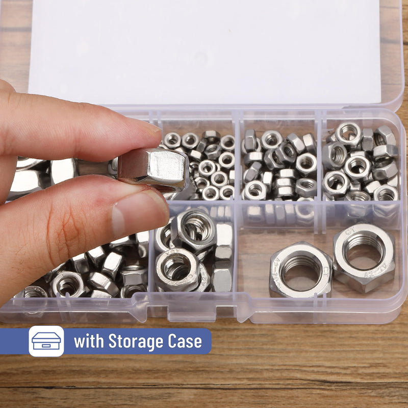 Mr. Pen- Metric Hex Nuts Assortment Kit, 145 pcs, Stainless Steel, Metric Nut Assortment 7 Sizes (M3 M4 M5 M6 M8 M10 M12), Hardware Nuts, Metric Nuts, Machine Nuts, M6 Nut, M3 Nuts, M8 Nut, M4 Nuts