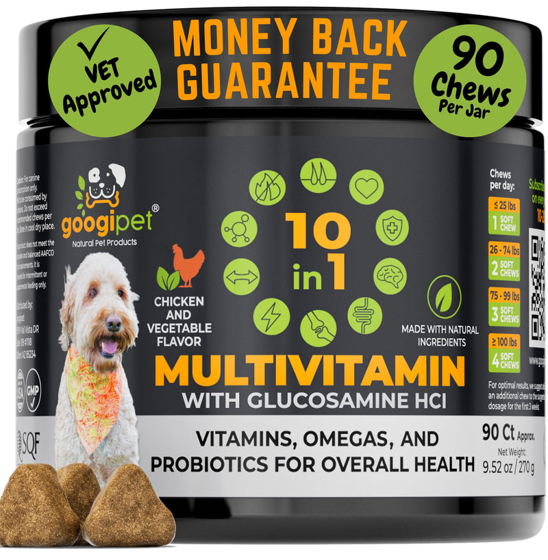 Googipet 2 Pack Bundle - 3 in 1 Probiotics for Dogs + 10 in 1 Multivitamin for Dogs (180 Vitamins)