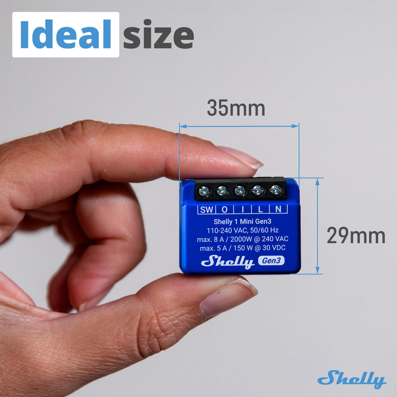 Shelly 1 Mini Gen3 | WiFi & Bluetooth Smart Switch Relay 1 Channel 8A | Home Automation | Compatible with Alexa & Google Home | iOS Android App | No Hub Required | Dry Contacts