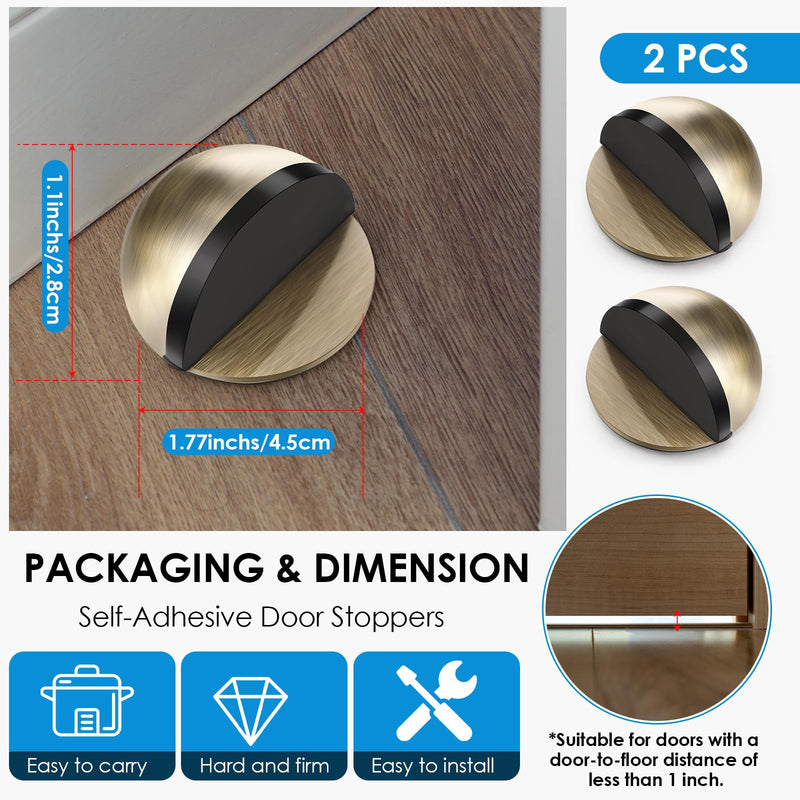 2 Pcs Self Adhesive Door Stoppers, Stainless Steel Floor Door Stop Wall Protector, Half Dome Floor Gate Block for Living Room, Bedroom, Bathroom, Office (Bronze) 2 Bronze