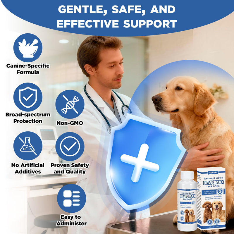 Dewomax for Dogs, lvermect Support Liquid for Puppies and Adult Dogs, Broad Spectrum Gut Balance Formula, Supports Internal Cleanse, Stomach Comfort and Digestion, Easy to Administer - 3.5 OZ