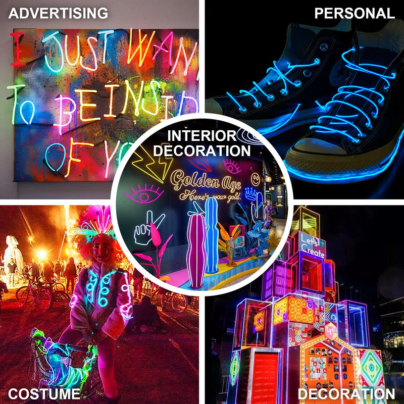 EL Wire-5 in 1 Meter Portable Neon Rope Lights Strip-Wearable Battery Pack Body Lights-360°Illumination-Super Bright-Cuttable-DIY Halloween Christmas Festival Party Game Room Cosplay Costume(Ice Blue Ice Blue 5in1