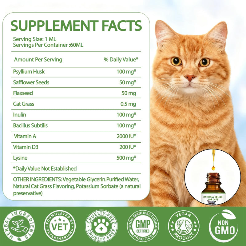 Hairball Treatment for Cats - Cat Hairball Remedy - Supports Skin & Coat, Digestion, Cat Furball Treatment, Helps Eliminate and Prevent Hairballs for Indoor Cats and Kittens(Cat Grass Flavor) Cat Grass