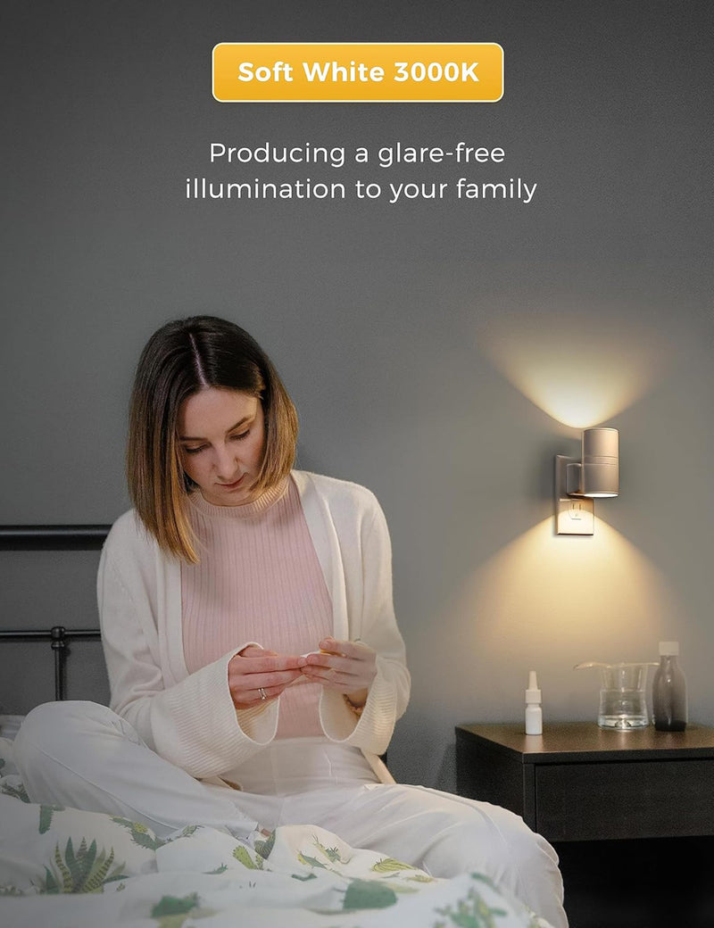 L LOHAS LED Night Light Plug in, Night Lights Plug into Wall, Light Sensor, 0-100LM, Soft White 3000K, Dimmable Night Light, Modern Night Light for Hallway Bedroom Stairway, 2 Pack