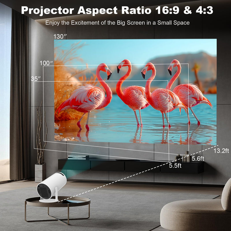 Mini Projector, HY300 PRO Portable Projector, Support 4K 1080P with Dual-Band WIFI6 5G Wireless 5.0 Bluetooth Android 11, 180° Rotatable, Auto Keystone Correction, 35"-130" Screen Video Projector HY300PRO-A