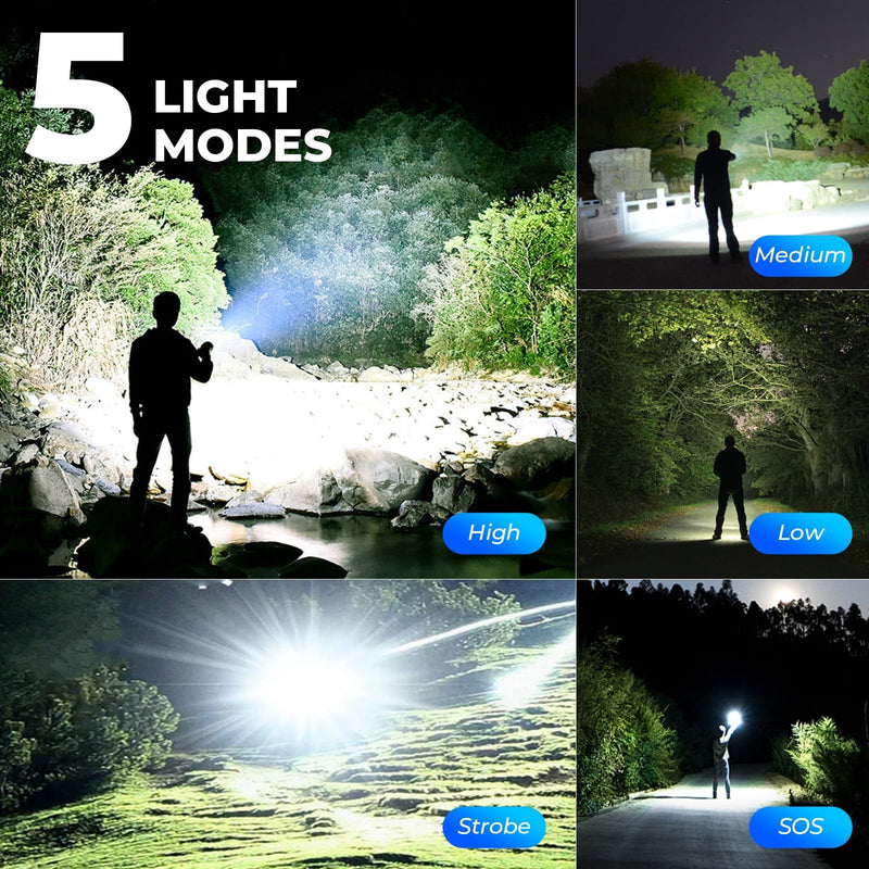 3 Pack Rechargeable Flashlight High Lumens - 99,000LM Super Bright LED Flash Light for Home with 5 Modes, Powerful Waterproof Handheld Flashlight for Camping Emergencies (L-3P) L-3P