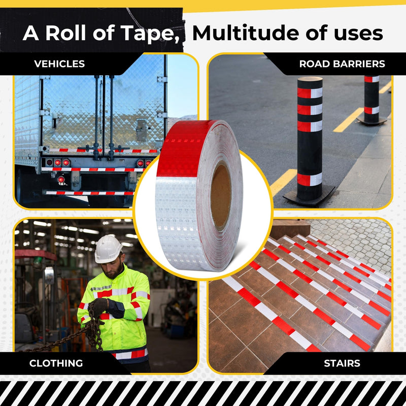 DOT C2 Reflective Tape 2IN x 100 FT - Outdoor Waterproof Conspicuity Tape - Red White Reflector Tape for Trailers, Vehicles, Boats - Strong Reflective Safety Tape for Caution Warning Signs