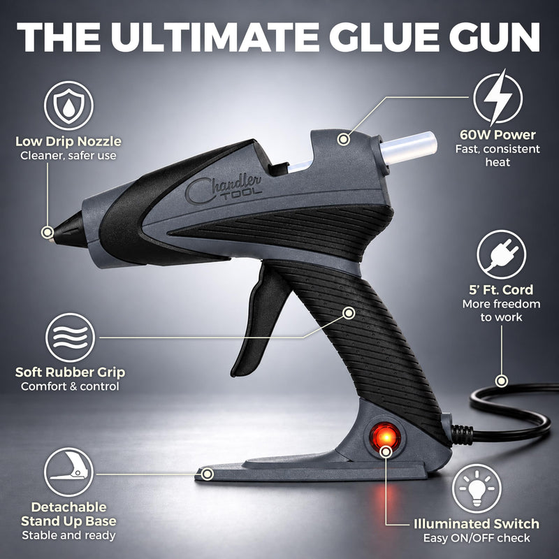 Chandler Tool Full Size Hot Glue Gun And Sticks Set (Grey) Grey