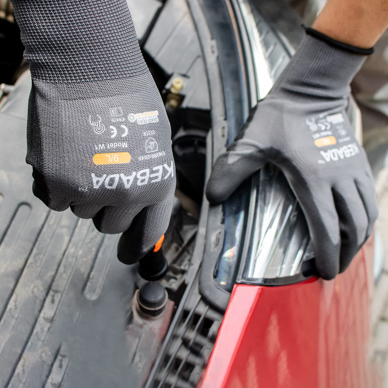 W1 Work Gloves for Men and Women with Grip,12 Pairs Bulk Pack Mechanic Gloves,PU Coating on Palm & Fingers,Breathable Mens Gardening Touchscreen,Lightweight,Gray Large Light Grey - NewNest Australia