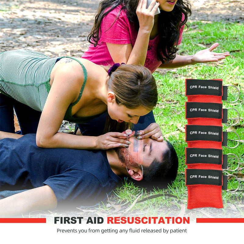 5 Packs CPR Face Shield, One-Way CPR Mask for Pocket Keychain, CPR Emergency Face Shield for First Aid Cardiac Resuscitation Training