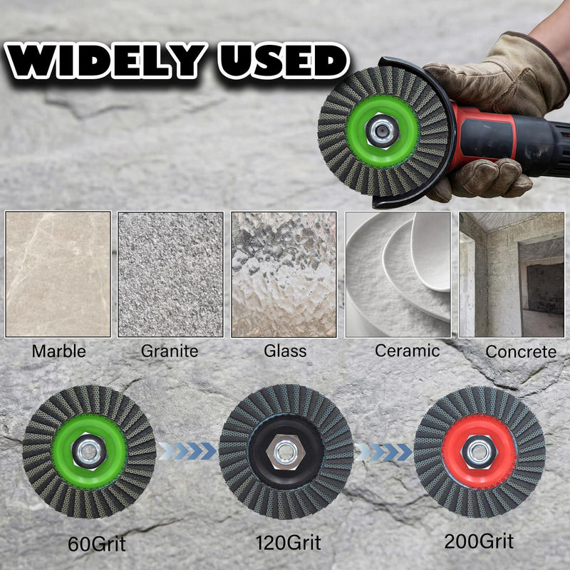 4.5 Inch Hybrid Diamond Flap Disc 200 Grit, 5/8"-11 Threaded Polishing Wheel for Granite Marble Concrete Countertop Stone Edge, for Fine Surface Smoothing and Pre-Polish Refinement