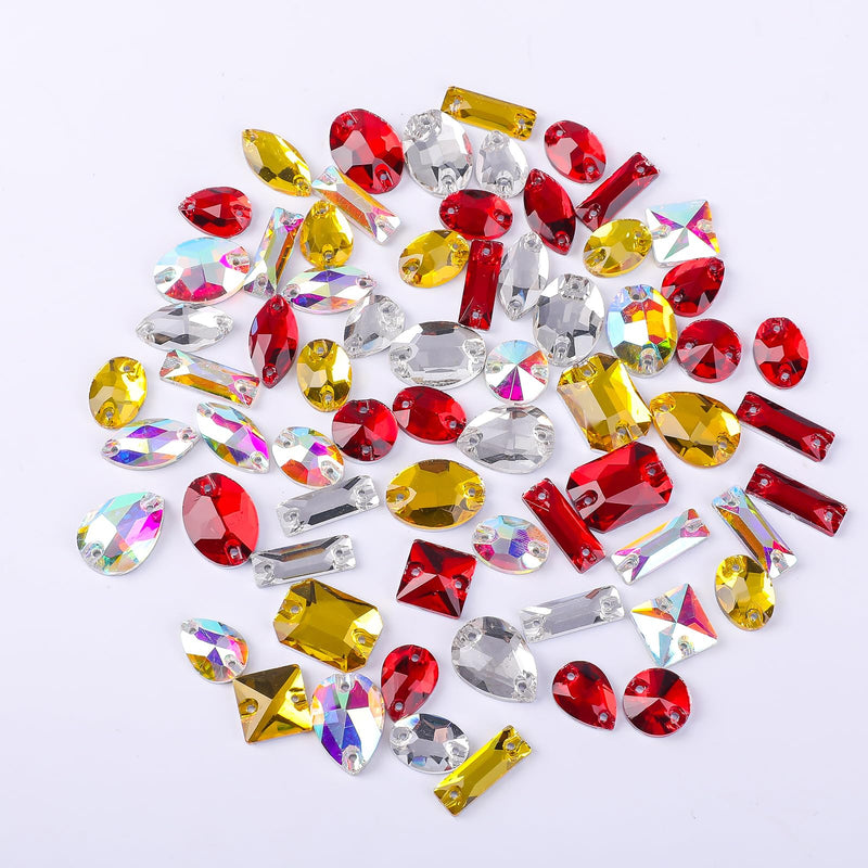SWTHONY 122pcs AB Sew on Rhinestones for Crafting Mixed Shapes, Large Crystal Glass Gems Silver Plated Flatback Rhinestones Jewels for Crafts Clothes Fabric AB Coated