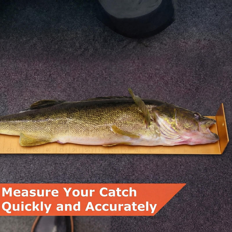 FairySandy 22 Inch Aluminum Fish Ruler Saltwater Fish Measuring Board Tool Yellow Durable Anti Corrosion Fishing Equipment for Lakes Rivers Ponds Nearshore