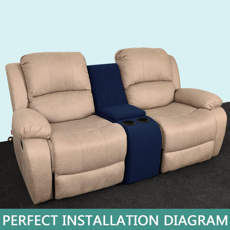 YEMYHOM Additional Recliner Console Cover for Couch with Cup Holder and Storage, Latest Jacquard Middle Reclining Console Slipcover Fitted Furniture Protector with Elastic Bottom (Navy Blue) Standard Middle Console Navy