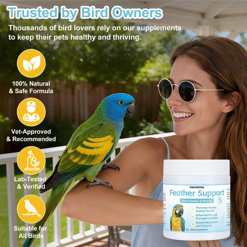 Feather Growth Supplement for Birds, Bird Molting Support for Plucking Regrowth, Multivitamin Minerals & Amino Acids for All Birds, Support Healthy Feather Regeneration & Plumage Shine