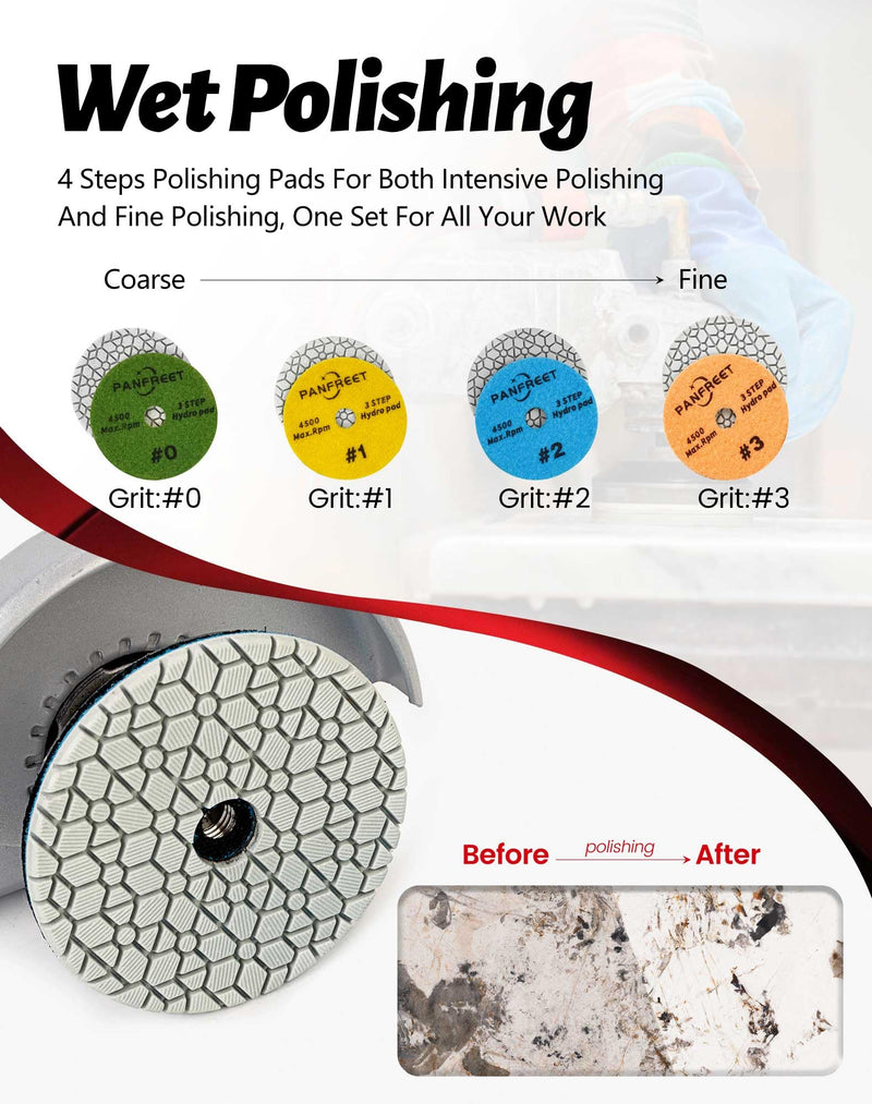 4"/100mm 4 Step Polishing Diamond Pads,Granite Polishing Pads Wet for Granite Marble Quartz Concrete 4 Step Set