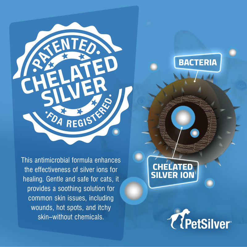 PetSilver Wound & Skin Spray for Cats - Chelated Silver, Superior to Colloidal Silver - Wound Care, Allergy & Itch Relief, Hot Spot Treatment for Cats - Natural Skin Soother - Made in USA - 2 fl oz - PawsPlanet Australia