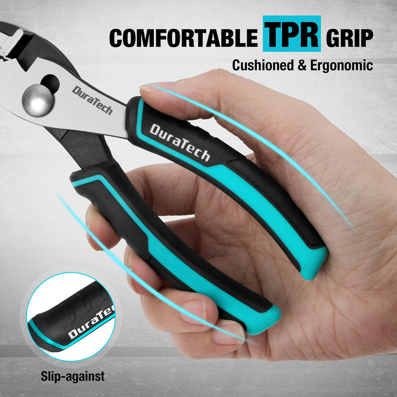 DURATECH 6 Inch Slip Joint Pliers, Small Pliers with Comfortable TPR Handle, High Carbon Steel, Swivel Rivet, Strong Sharp Teeth, Pliers for Tightening, Loosening and Gripping Nuts and Bolts
