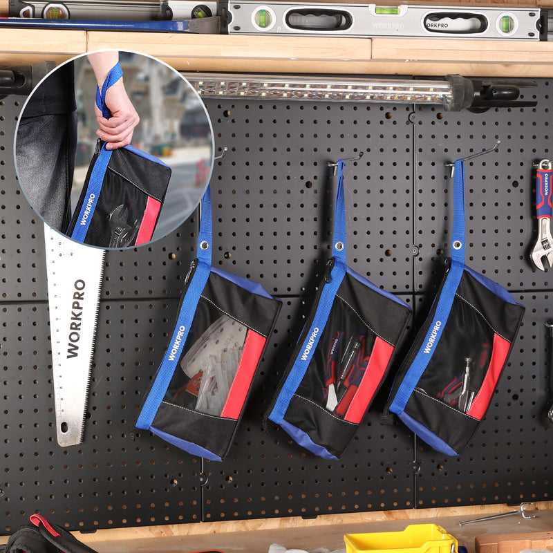 WORKPRO 12" Tool Pouches with Zipper, Heavy-Duty Small Tool Bag, Utility small tool pouch for Tool Organizers and Storage, Mini Tool Bag, 3 Pack - NewNest Australia