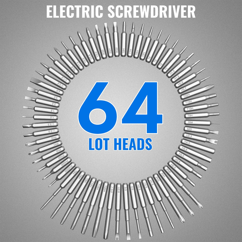 Mini Electric Screwdriver 3.7V, Cordless Screwdriver Set, Precision Electric Screwdriver 72-in-1 Magnetic Bits, Rechargeable Portable Repair Tool Kit for Electronics Laptops Glasses Clocks 72 Black
