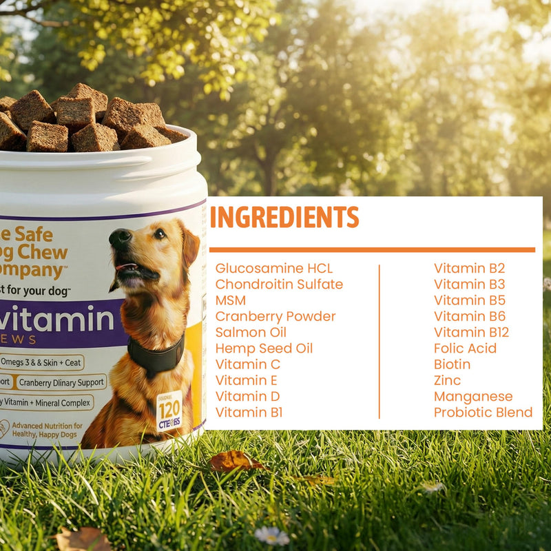 Multivitamin for Dogs –120 Chicken Flavored Soft Chews – Dog Vitamins and Supplements with Glucosamine, Chondroitin, MSM, Probiotics & Omega 3 Joint, Hip, Immune, Skin & Coat Support