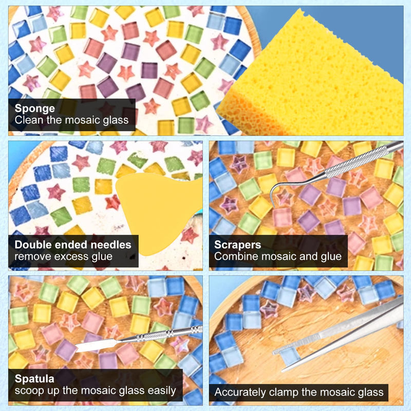 SPEEDWOX 9PCS Mosaic Tools and Supplies Beginners Set 2 Scrapers 2 Tweezers 1 Double-Ended Hook 1 Spatula 1 Sponge 1 Cleaning Cloth 1 Zippered Waterproof Bag Mosaic Making Kit