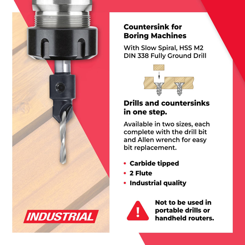 Amana Tool Carbide Tipped Countersink Drill Bit, Compatible with Boring Machines, 55640, 1/2 D x 45 Degree x 60mm Long x 10mm Shank