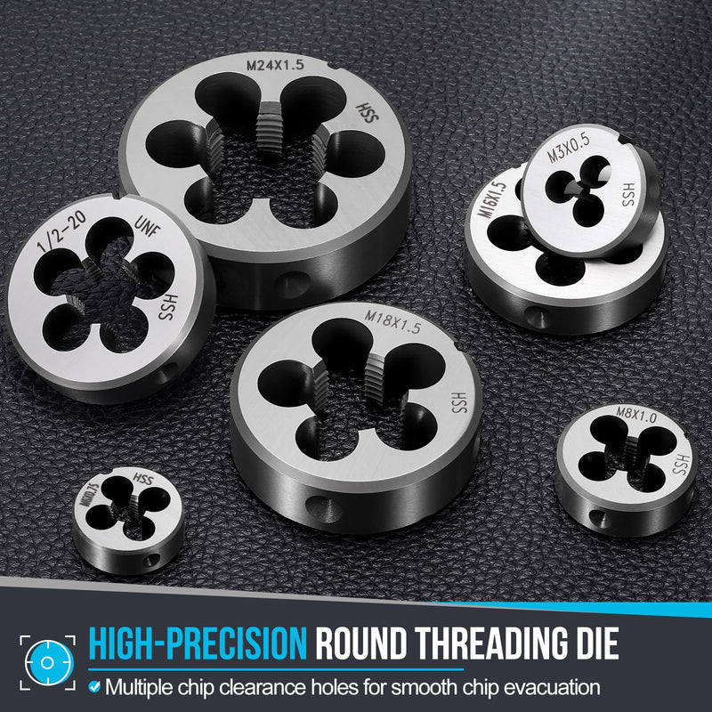 PATIKIL M24 x 1.5mm Round Threading Die, Right Hand High-Speed Steel Machine Thread Threading Die, Non-Adjustable Thread Repair Tool for Stainless Steel, Alloy Metal - 1 Pack 55mm OD, Standard