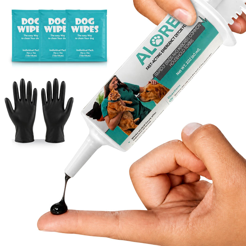 (60ml) Activated Charcoal for Dogs & Cats - Emergency Poisoning Aid Paste | Veterinary-Grade Digestive Aid for Toxin Binding, & Upset Stomach | Fast Acting Pet First Aid Kit