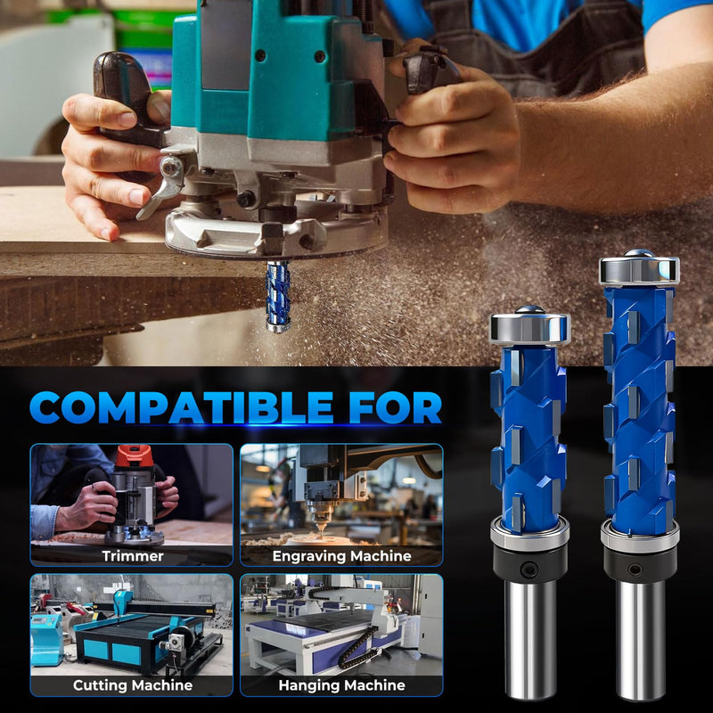 2PCS 1/2" Shank Flush Trim Router Bit Set Double Bearings Flush Trim Bit Trimming Tool Woodworking Milling Cutter Tool Router Template Bit for Wood MDF
