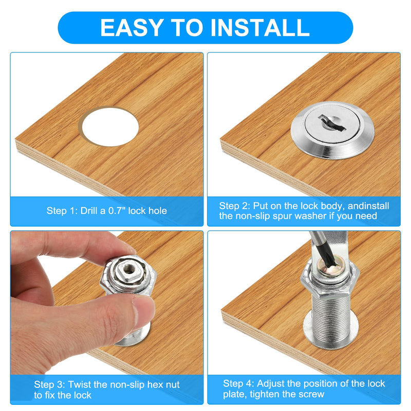 PATIKIL 1-1/8 Inch Keyed Alike Cabinet Locks with Key, 20 Pack Cam Replacement Lock Cylinder Toolbox Lock for RV Drawer Storage Cart Mailbox, Silver