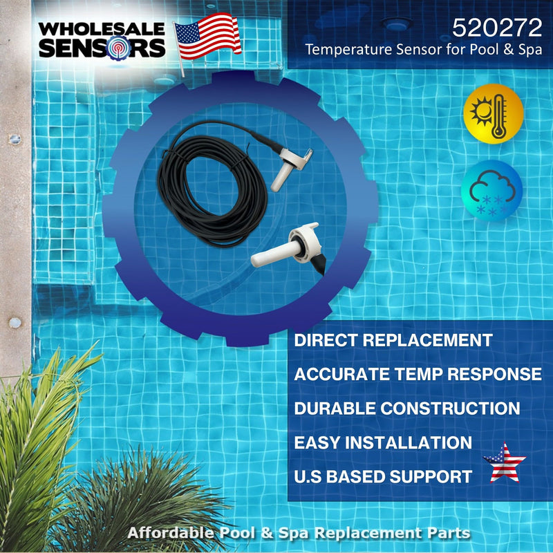 Wholesale Sensors Replacement for Pentair 520272 Black Temperature Sensor, 20FT Cable | 12-Month Warranty & USA Support