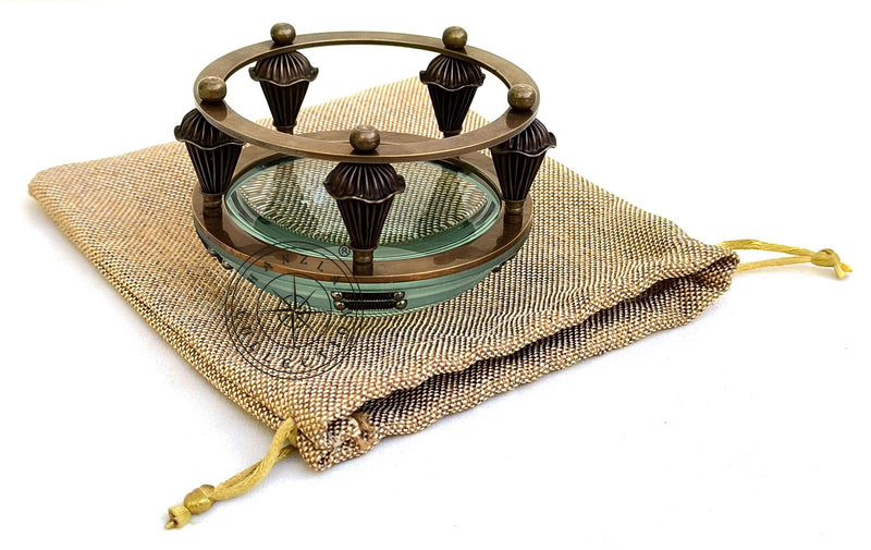 Antique Brass Magnifying Glass Lens for Reading Books & Newspaper Vintage Style Desk Magnifier With Jute Case Paperweight Chart Map Reader, Jewelry Loupe, Classroom Science, Insect & Hobby Observation