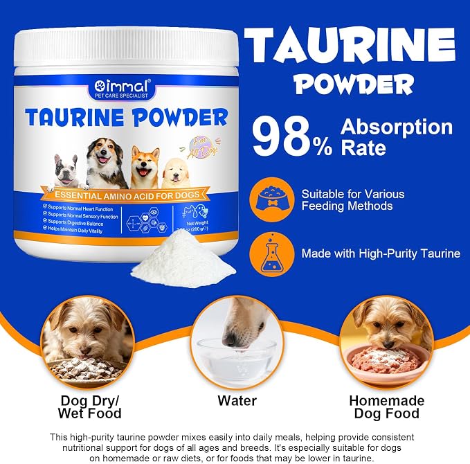 Taurine for Dogs,Taurine Supplement for Dogs,Taurine Supplement Powder for Dogs,Doggy Supps Taurine Powder,Easy-to-Mix Daily Supplement,Immune Support,Advanced Heart,Vision&Cognitive Support