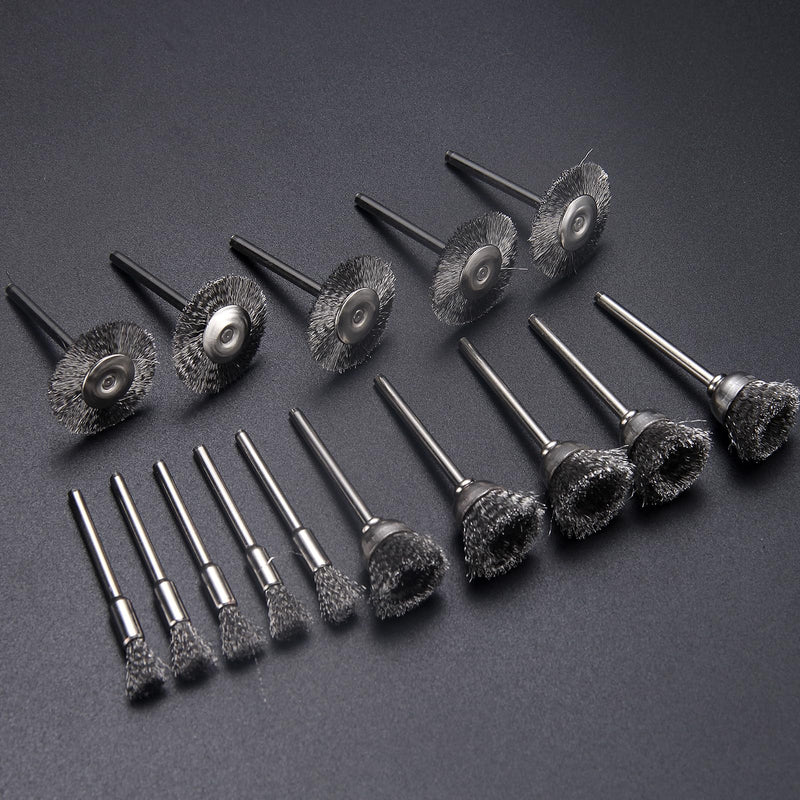 15 Pieces Stainless Steel Wire Brushes, Wire Brush Wheel, Steel Wire Polishing Wheel Kits for Dremel Rotary Tools (1/8 Inch Mandrel)