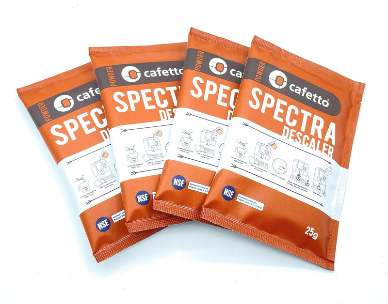 Cafetto Spectra Espresso Machine Descaler, Color Indicator Descaling Cleaning Powder Designed for Espresso Machine Water Tanks, Boilers and Coffee Brewers (Pack of 4)