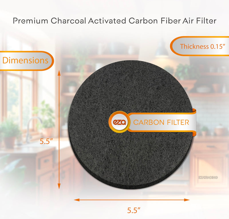 Premium Charcoal Activated Carbon Fiber Replacement Air Filter for Kitchen Compost Bin (10 Pack, Round 5.5") 5.5" x 5.5" x 0.2"