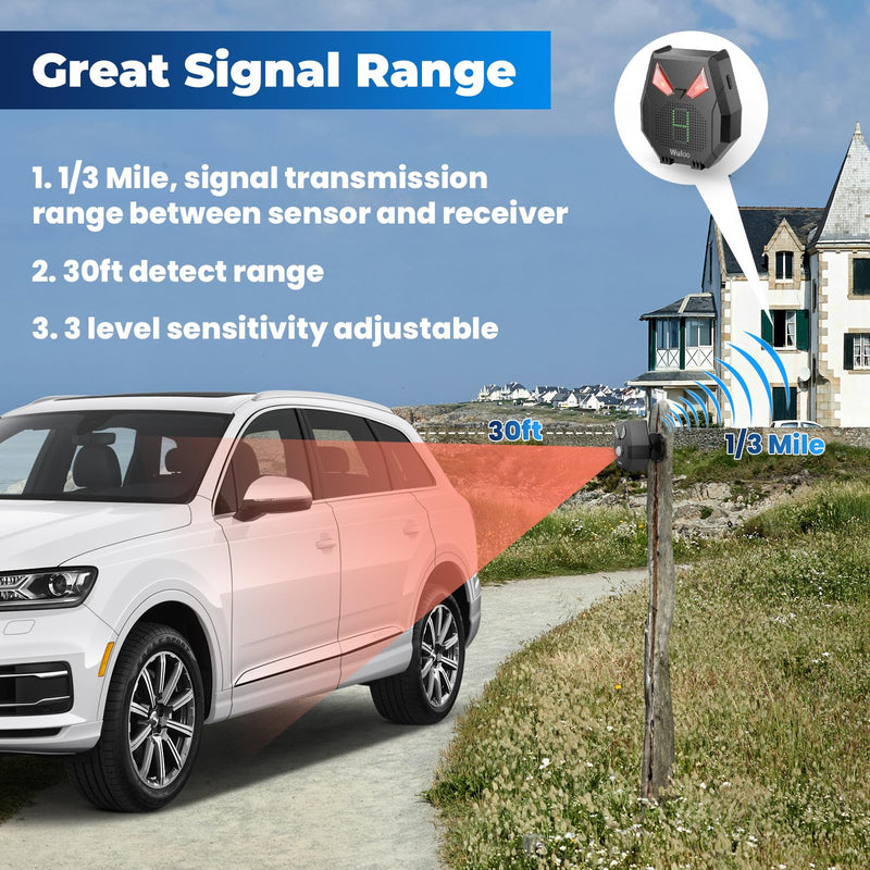 Solar Wireless Driveway Alarm, Outdoor Motion Sensor Detector Alarms Driveway Alert System 2000ft Long Range with Rechargeable Battery, Outside Weatherproof / Expandable (1 Receiver and 2 sensors) 3 2 sensor and 1 receiver