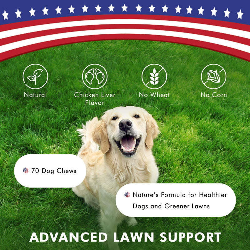 Advanced Lawn Support Supplement for Dogs, with Cranberry, Amino Acids, and Brewer’s Yeast, Easily Digestible, Chicken Liver Flavor, Perfect for Your Pampered Pet (70 Dog Chews) - PawsPlanet Australia