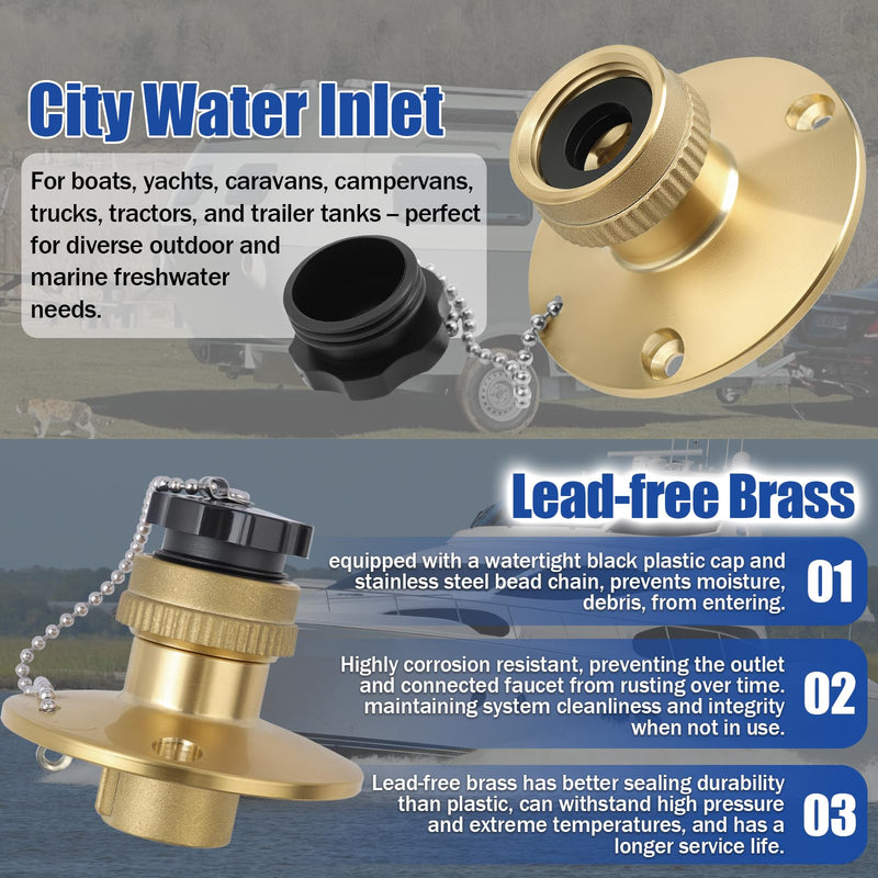 513110-1 Fresh Water Inlet, Has Standard Female Swivel Hose Connector 1/2" x 3/4" for Marine, Trailer, Motorhome Inlet
