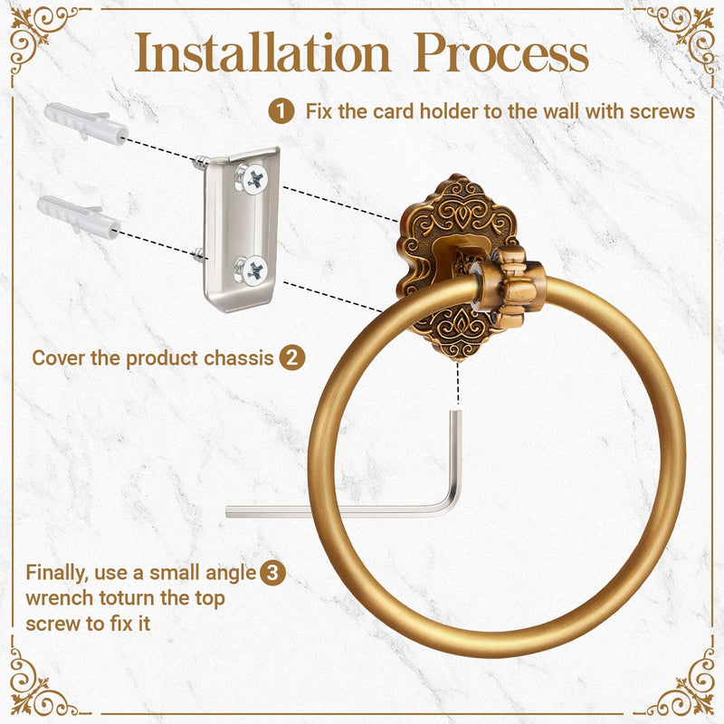 2 Pcs Antique Gold Toilet Paper Holder Towel Ring, Hand Towel Hanger Toilet Paper Roll Holder Wall Mount Retro Vintage Bathroom Hardware (Circle) Circle