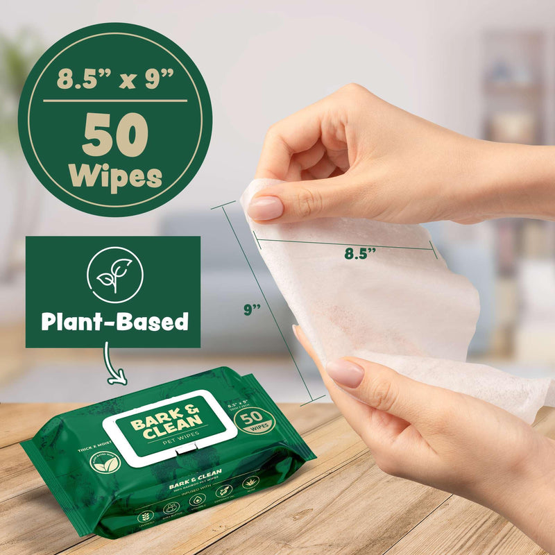 Dog Wipes for Cleaning and Deodorizing - 50 8.5" x 9" Bamboo Pet Wipes - Compostable, Hypoallergenic Puppy Wipes - Dog Wipes for Paws, Butt, and Body 50 Wipes (1 Pack of 50) - PawsPlanet Australia