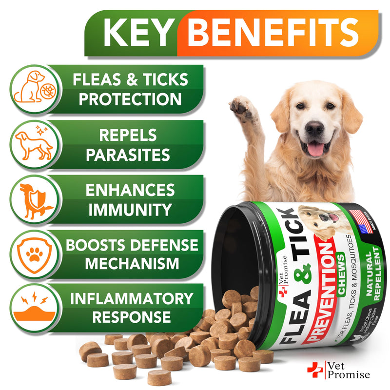Flea and Tick Prevention for Dogs Chews - Natural Dog Flea and & Tick Control - Advanced Oral Pills Supplement Treatment for All Breeds & Size - Vet Formulated - Soft Chewables - Made in USA Flea and Tick Chews 119 Chews