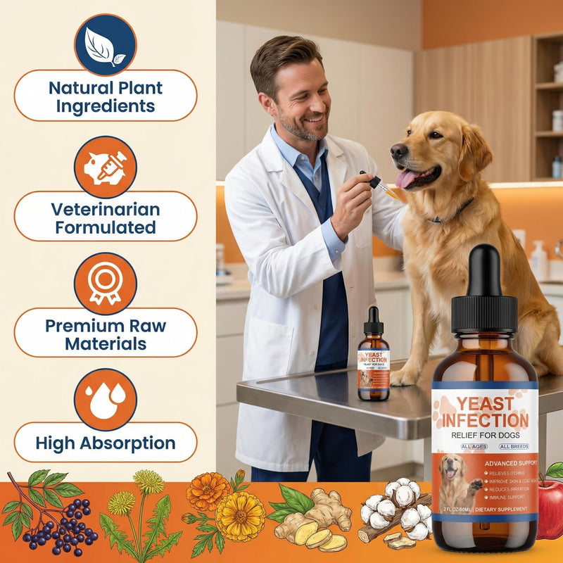 Natural Yeast Infection Treatment for Dogs, Support Healthy Itch Relief, Ear Paw Discomfort Care, Itch Relief for Dog, Inflammation Relief for Dogs, 60ml