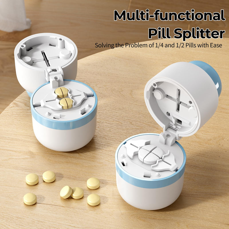 Daviky Pill Cutter Splitter for Small and Tiny Pills, Dual Safety Blades, Adjustable Pill Cutters for Small or Large Pills, Precise 1/4, 1/2 Tablet Cutter, Built-in Storage, Portable & Senior-Friendly