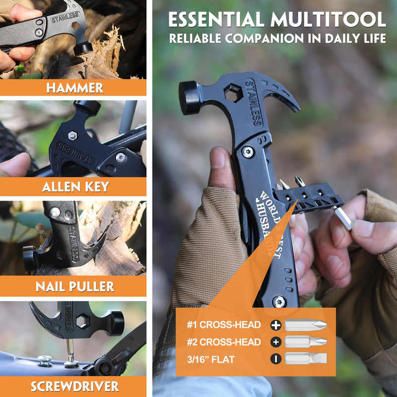 Valentines Day Him Gifts for Husband- Fathers Day Husband Gifts for Him, Husband Birthday Gift - Husband Gifts from Wife, Anniversary Christmas Ideal Gifts for Men Him - 15 in 1 Multitool Hammer WORLD'S BEST HUSBAND
