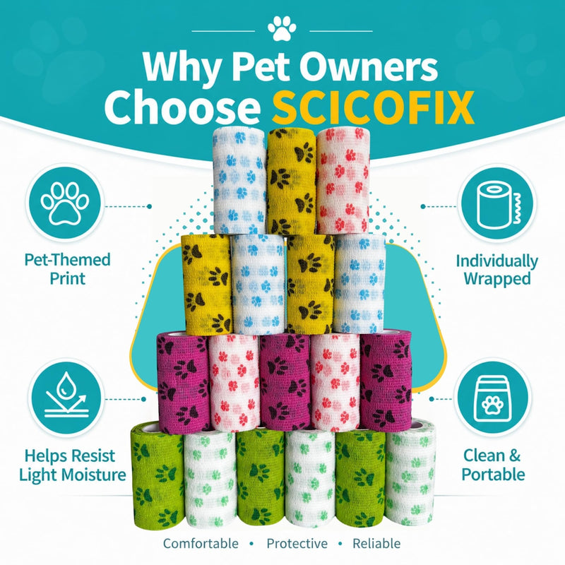 Vet Wrap Bandage for Dogs, 18 Rolls 4" x 5 Yards Self-Adhering Cohesive Pet Bandage Tape, Dog Paw & Leg Wrap for Minor Wound, Hotspots, Broken Nail, Gauze Pads & Licking Protection 4 inch Multicolor5